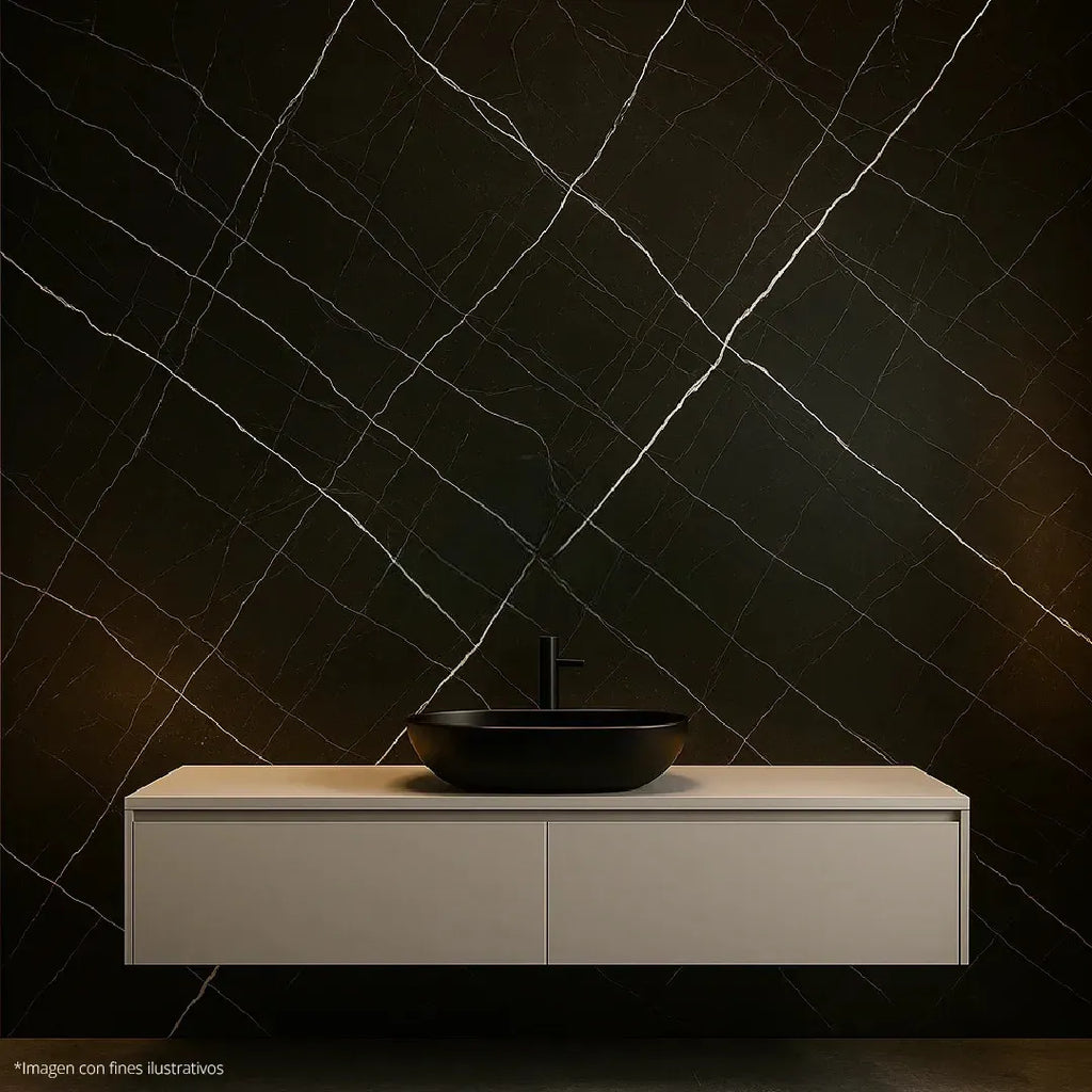 LÁMINA PVC - PANEL UV ESTILO MÁRMOL NEGRO ESCALA VETA BLANCA 1.22M X 2.44M / 3MM KL8271-2
