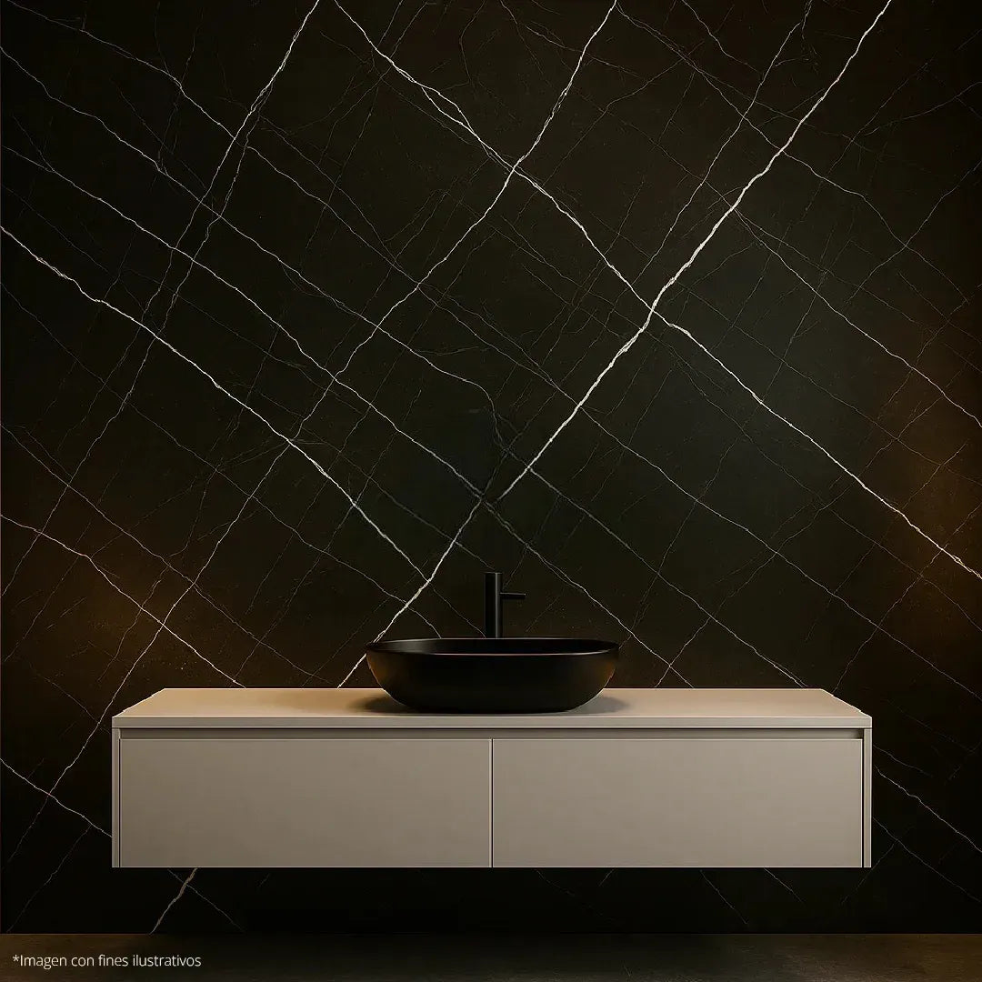 LÁMINA PVC - PANEL UV ESTILO MÁRMOL NEGRO ESCALA VETA BLANCA 1.22M X 2.44M / 3MM KL8271-2