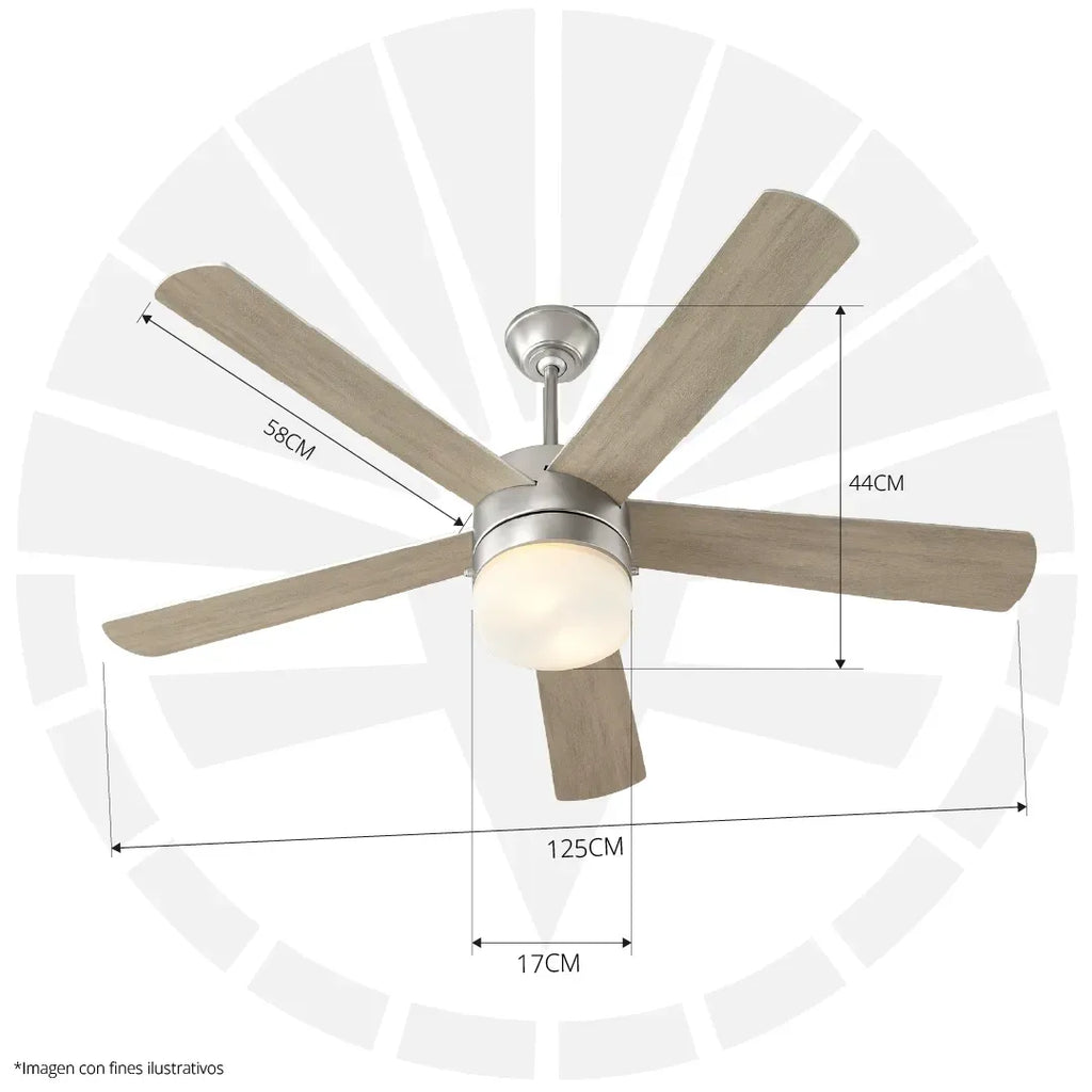 VENTILADOR DE TECHO MODERNO CON LUZ LED ACABADO PLATEADO FS4014