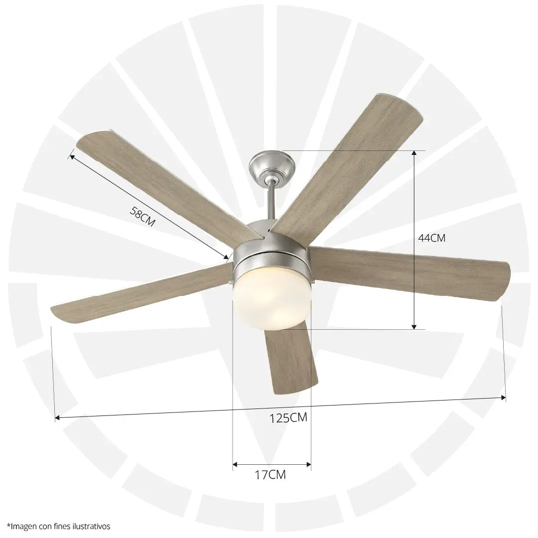 VENTILADOR DE TECHO MODERNO CON LUZ LED ACABADO PLATEADO FS4014