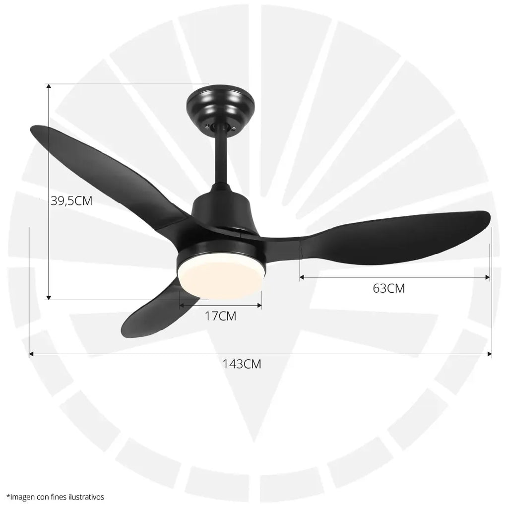 VENTILADOR DE TECHO MODERNO CON LUZ LED ACABADO NEGRO FS5010-3