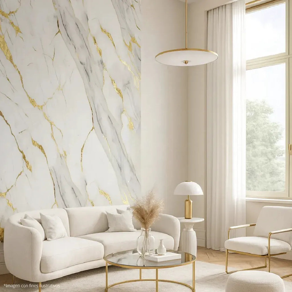 LAMINA PVC - PANEL UV ESTILO MARMOL CUARZO GRIS ESCALA VETA DORADO 1.22M X 2.44M / 3MM3764L