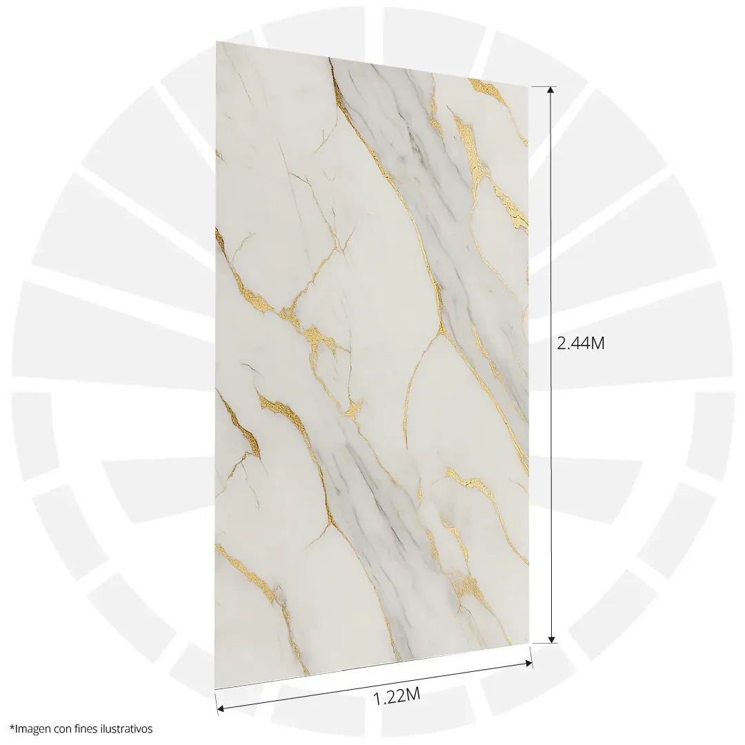 LAMINA PVC - PANEL UV ESTILO MARMOL CUARZO GRIS ESCALA VETA DORADO 1.22M X 2.44M / 3MM3764L
