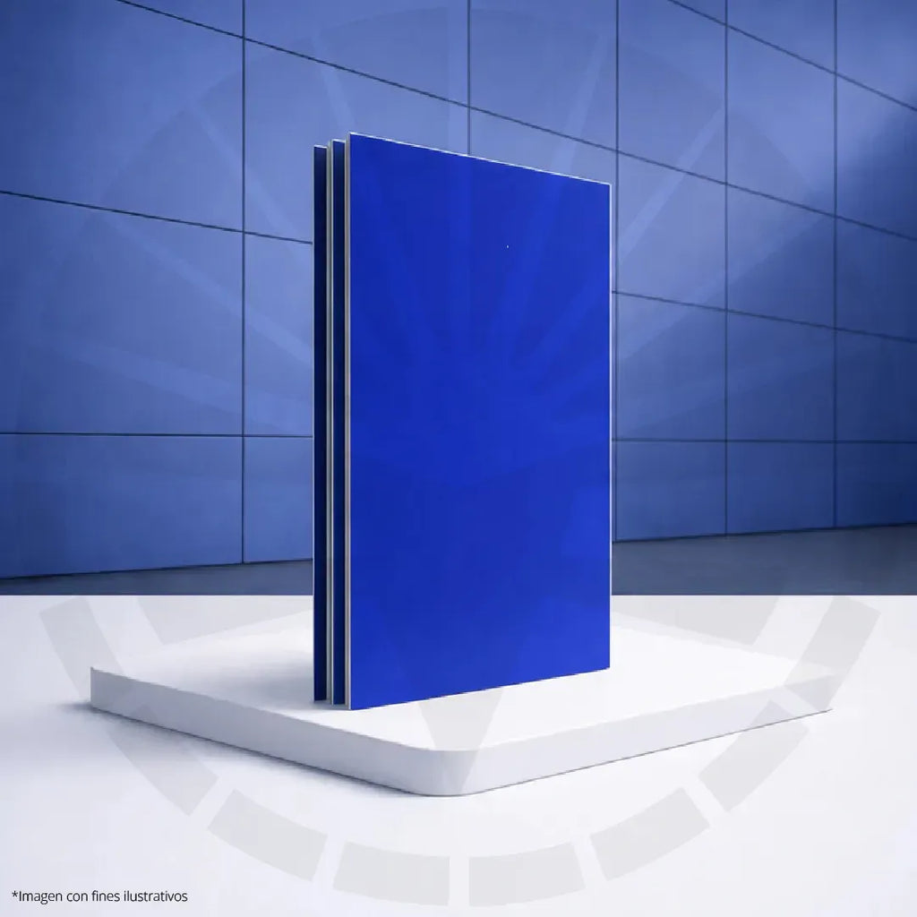LÁMINA ACP DOBLE RECUBRIMIENTO EN ALUMINIO BLANCO SATÍN + AZUL SATÍN 1.22M X 2.44M / 5MM