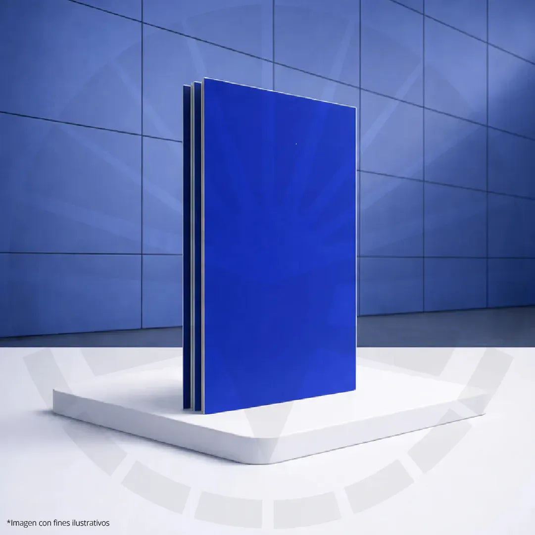 LÁMINA ACP DOBLE RECUBRIMIENTO EN ALUMINIO BLANCO SATÍN + AZUL SATÍN 1.22M X 2.44M / 5MM