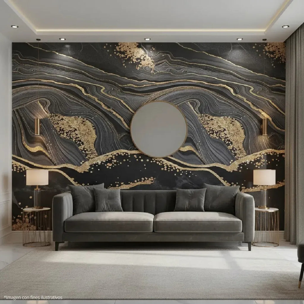 LÁMINA PVC - PANEL UV ESTILO MARMOL CUARZO ESCALA VETA DORADO 1.22M X 2.44M / 3MM DY2427