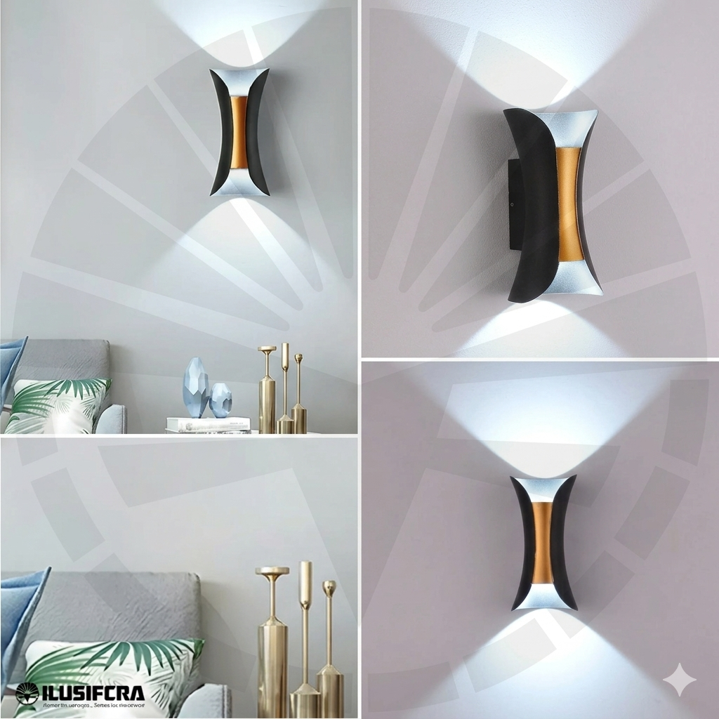 APLIQUE LED PARA PARED 2 LUCES OS-W23-10W BK+GD 8990 6000K