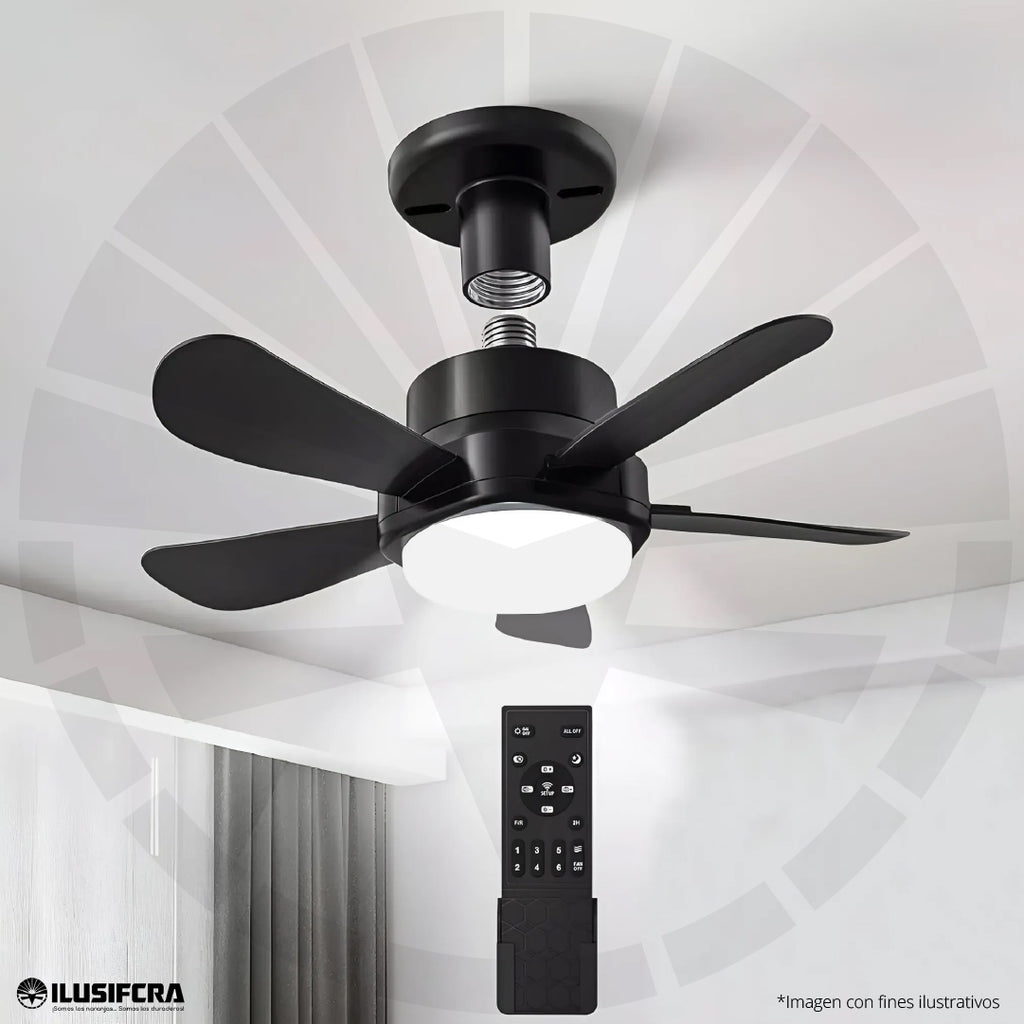 LAMPARA CON VENTILADOR OSCILANTE PARA TECHO E27 40W 18" NEGRO ILUSIFCRA