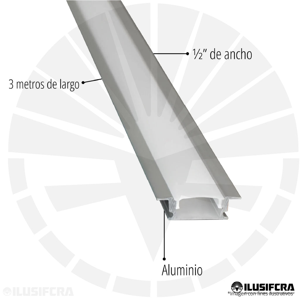 CANALETA ALUMINIO 1/2 EMPOTRAR PARA CINTA LED 3 METROS