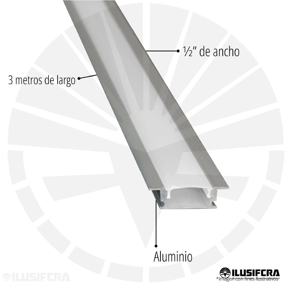 CANALETA ALUMINIO 1/2 EMPOTRAR PARA CINTA LED 3 METROS