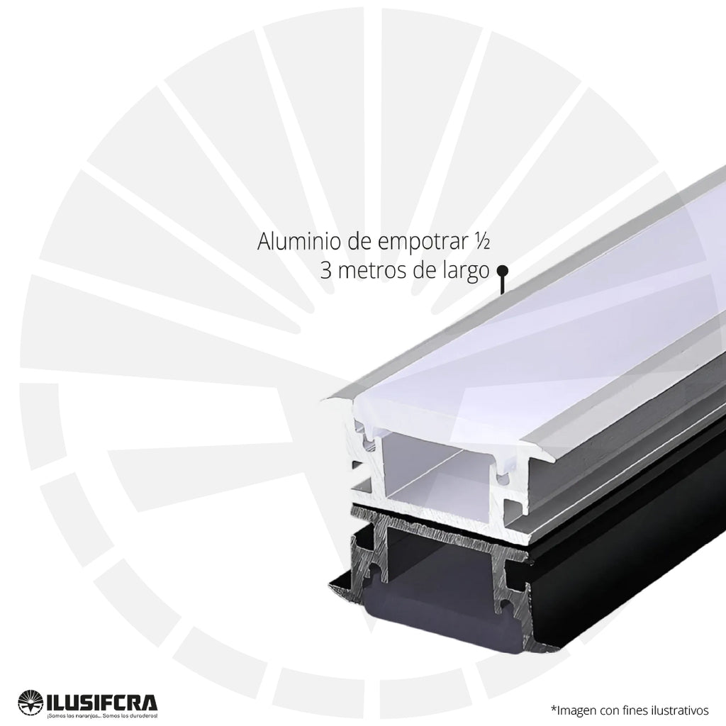 CANALETA ALUMINIO 1/2 EMPOTRAR CON DOBLE CEJA PARA CINTA LED 3 METROS PGY-201