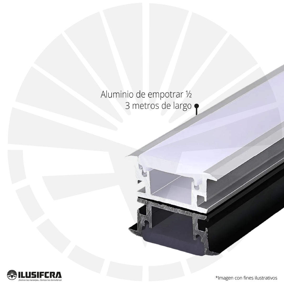 CANALETA ALUMINIO 1/2 EMPOTRAR CON DOBLE CEJA PARA CINTA LED 3 METROS PGY-201