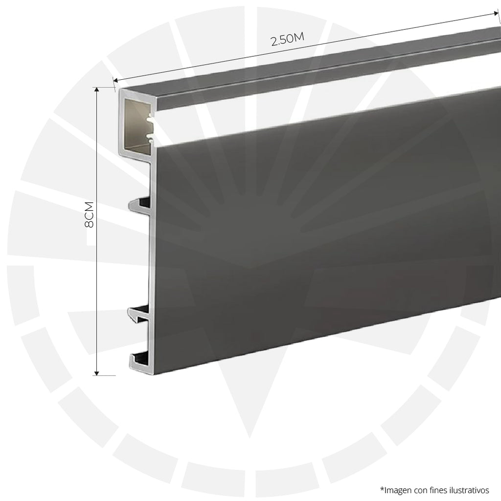 RODAPIE PLATEADO EN ALUMINIO CON PERFIL PARA LED FRONTAL 8CM X 2,50M PGY-1080AP