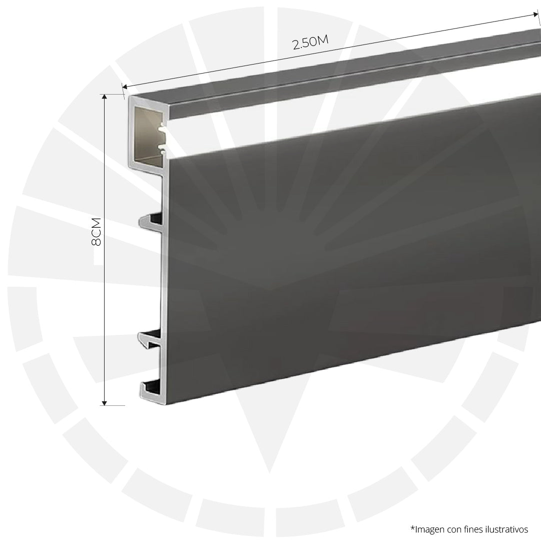 RODAPIE PLATEADO EN ALUMINIO CON PERFIL PARA LED FRONTAL 8CM X 2,50M PGY-1080AP