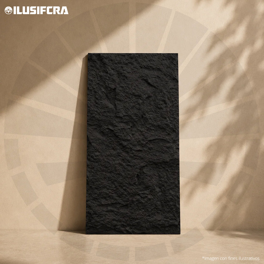 LÁMINA TEXTURA DE PIEDRA NEGRO PU-01-A P.U 60CM X 1.20M