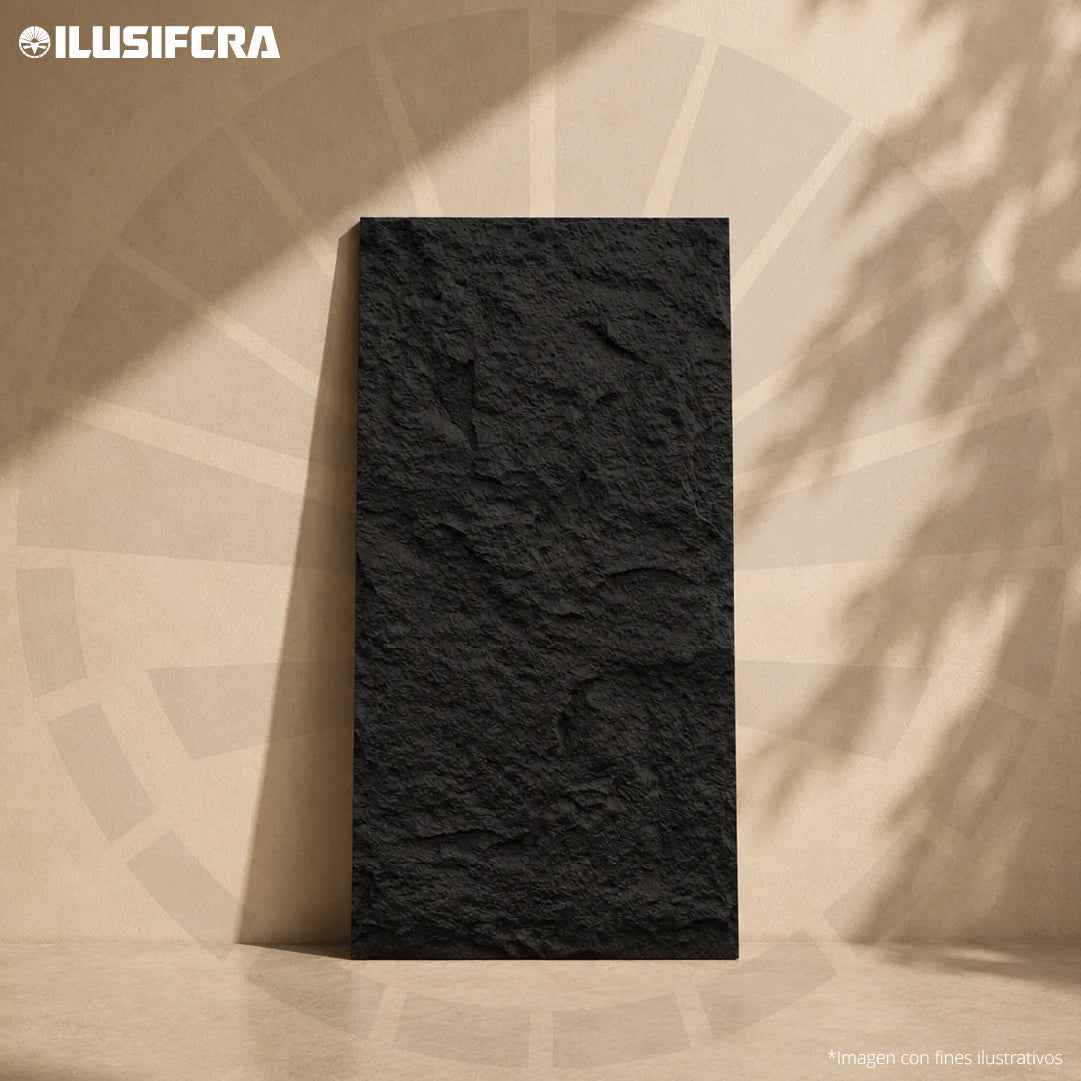 LÁMINA TEXTURA DE PIEDRA NEGRO PU-01-A P.U 60CM X 1.20M