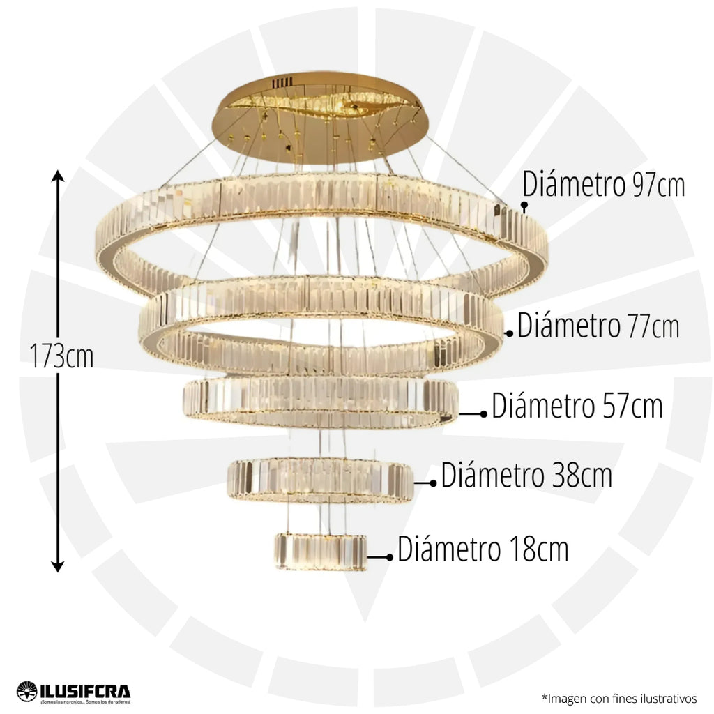 LÁMPARA DE COLGAR 8005 5 AROS LUJO