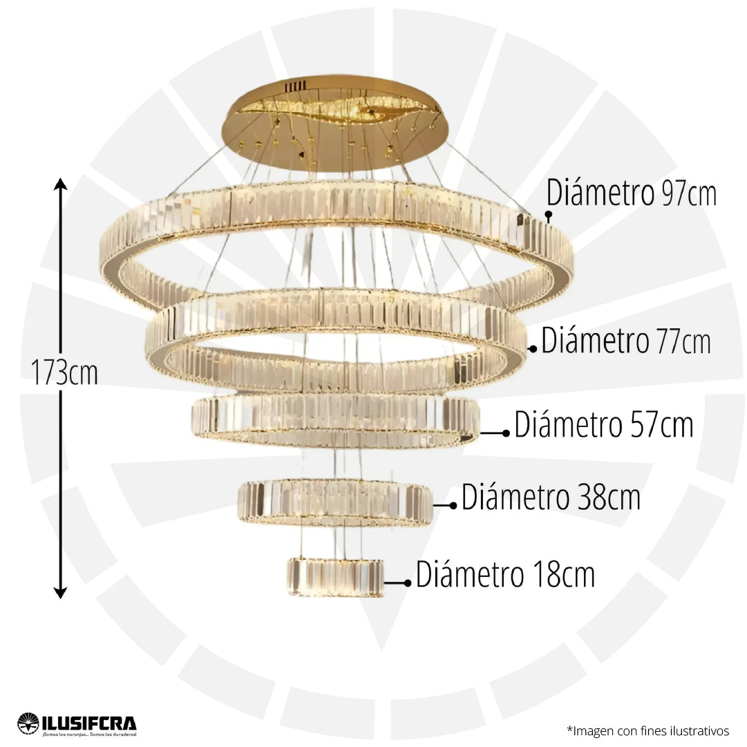 LÁMPARA DE COLGAR 8005 5 AROS LUJO