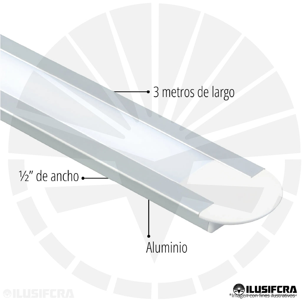 CANALETA ALUMINIO 1/2 PARCHE PARA CINTA LED 3 METROS JZ-1707