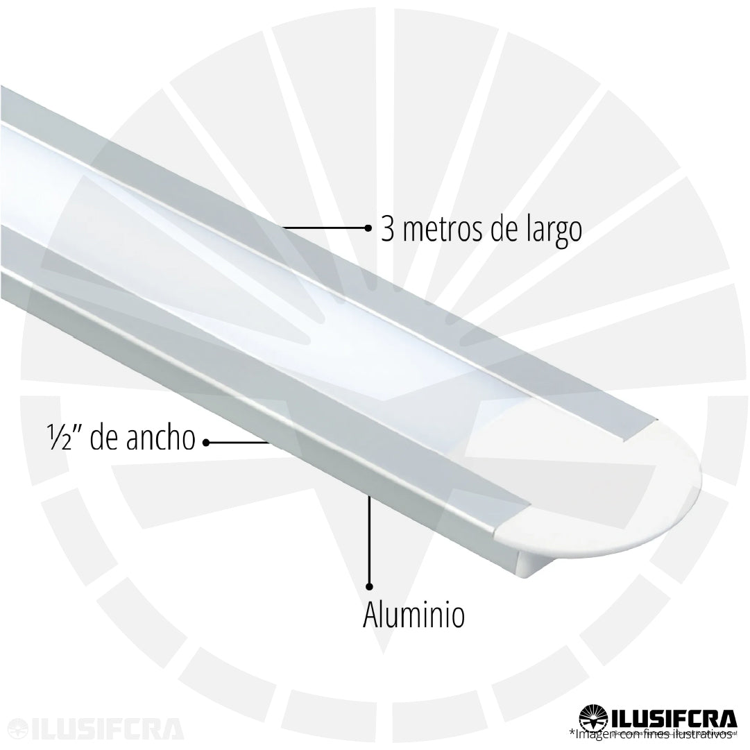 CANALETA ALUMINIO 1/2 PARCHE PARA CINTA LED 3 METROS JZ-1707