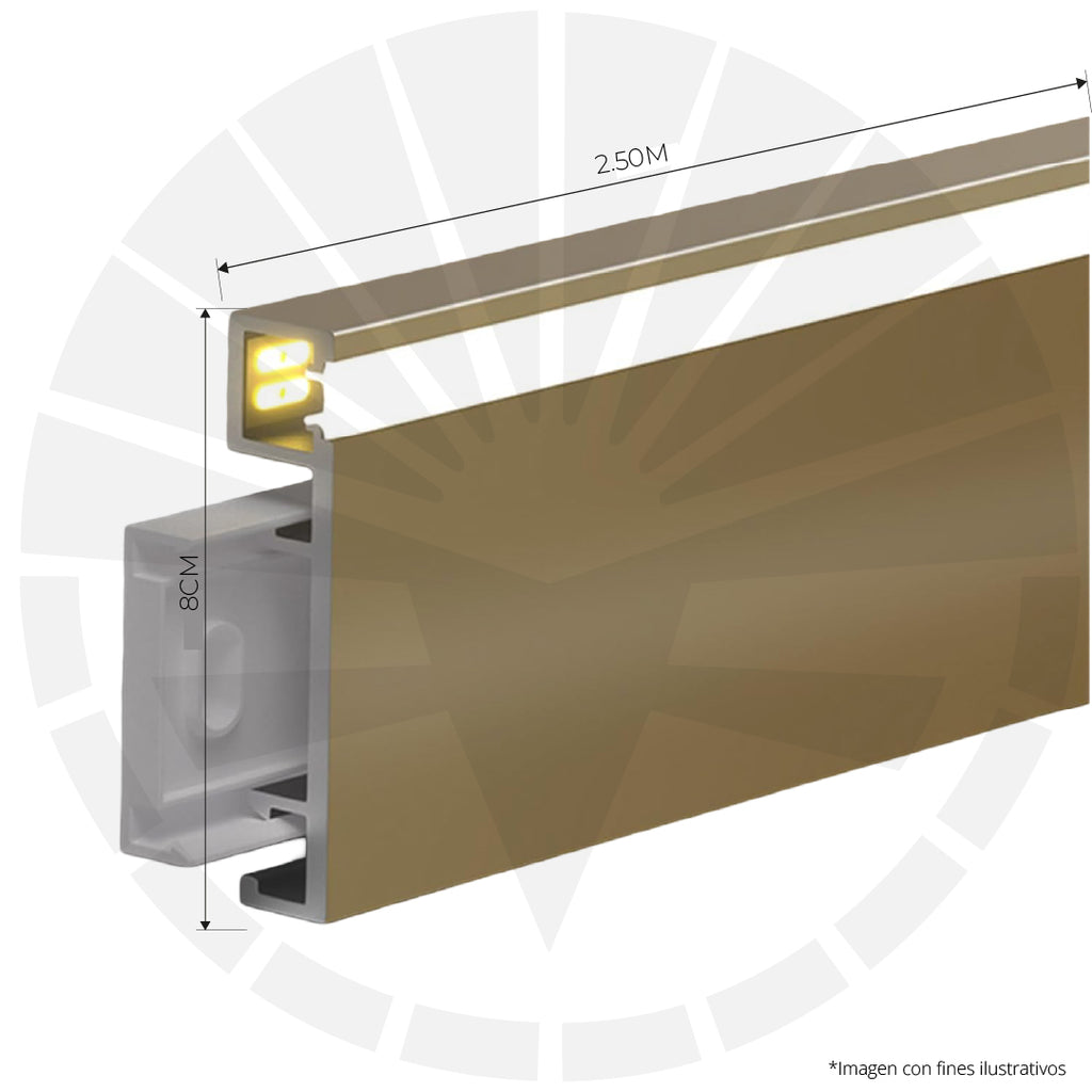 RODAPIE BRONCE EN ALUMINIO CON PERFIL PARA LED FRONTAL 8CM X 2,50M PGY-1080AB