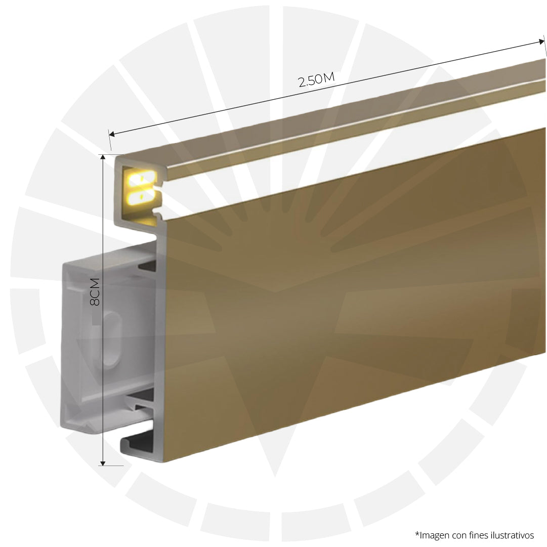 RODAPIE BRONCE EN ALUMINIO CON PERFIL PARA LED FRONTAL 8CM X 2,50M PGY-1080AB