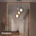 LÁMPARA DE COLGAR RÚSTICA MADERA + 3 COPAS DE VIDRIO 6310-3