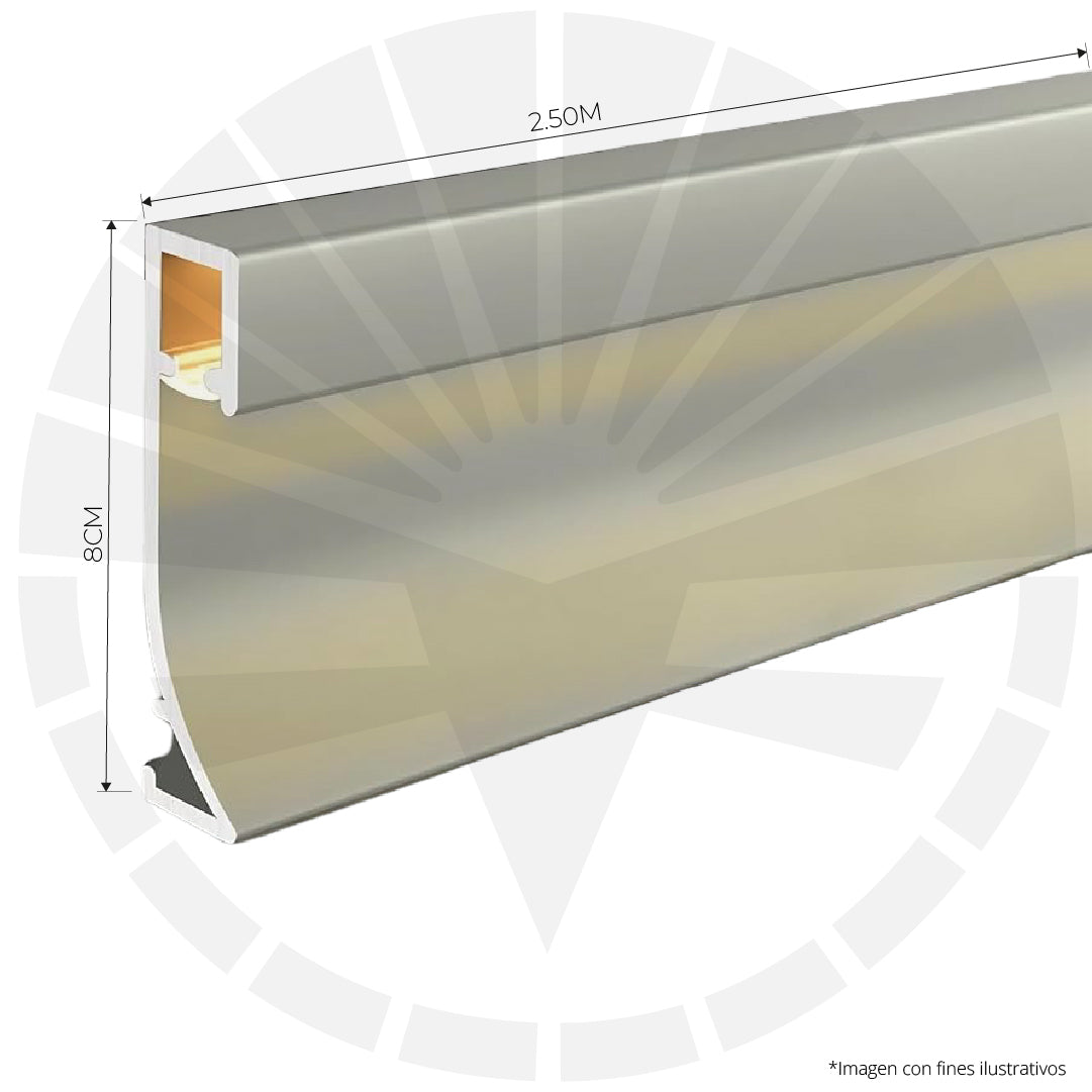 RODAPIE PLATEADO EN ALUMINIO CON PERFIL PARA LED INVERTIDO 8CM X 2,50M PGY-1080BP
