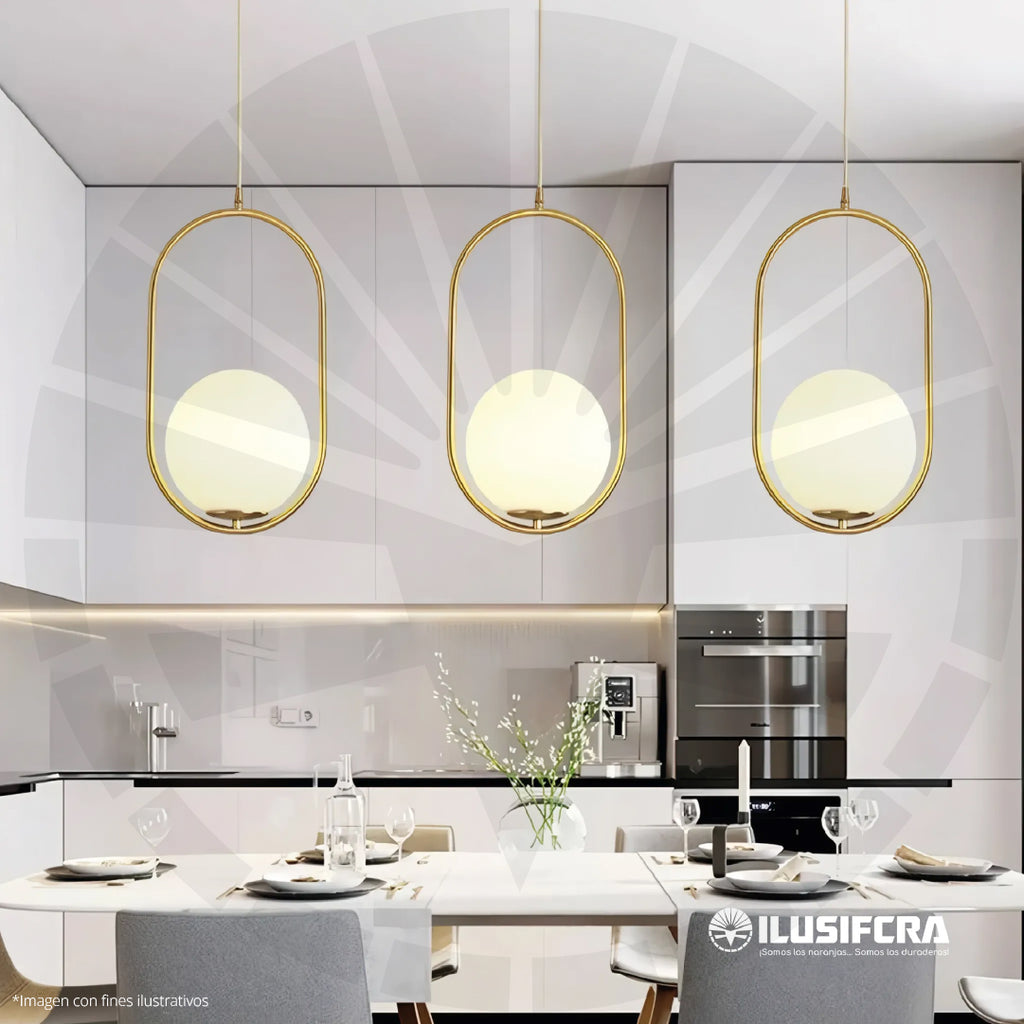 LÁMPARA COLGAR DISEÑO ITALIANO CON ARO DORADO 2006-1