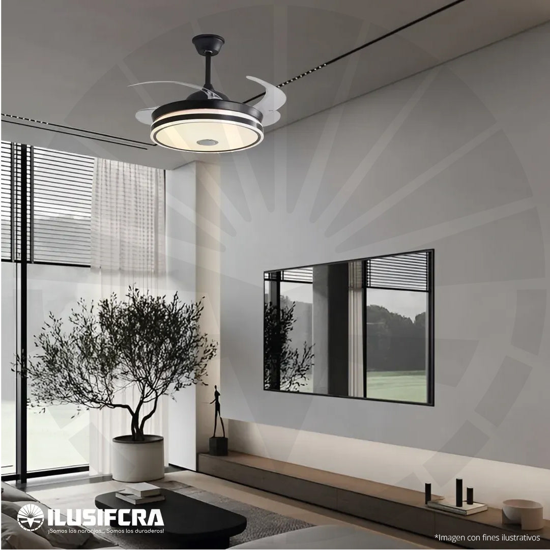 VENTILADOR DE TECHO CON LÁMPARA A88 NEGRO + PARLANTE