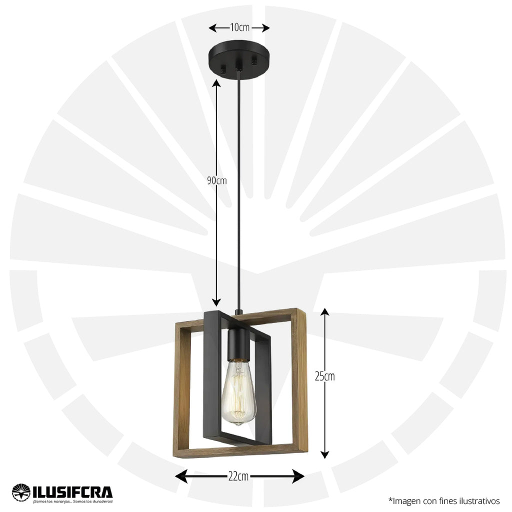 LÁMPARA DE COLGAR T5118-1 CUADRADO MADERA RÚSTICO