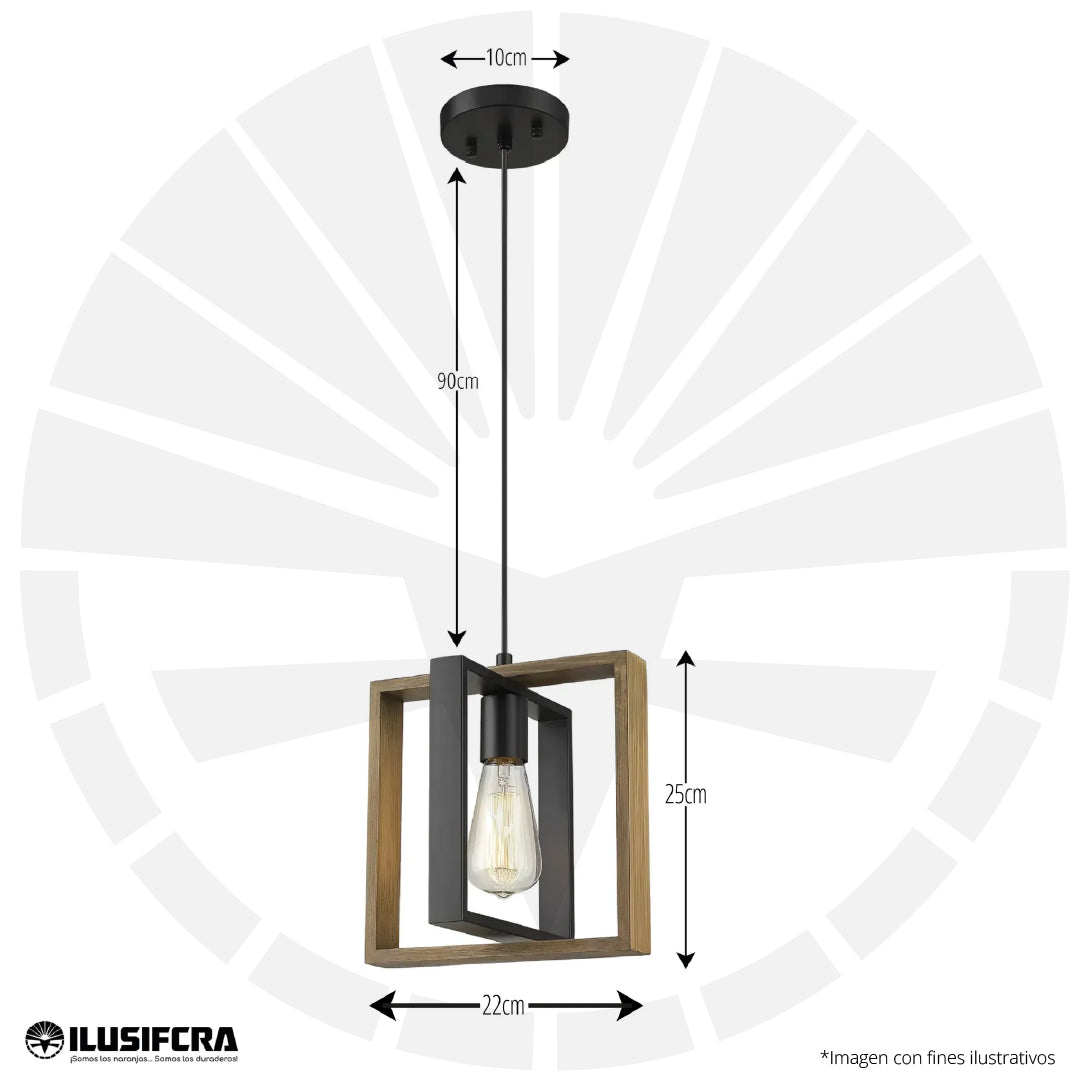 LÁMPARA DE COLGAR T5118-1 CUADRADO MADERA RÚSTICO