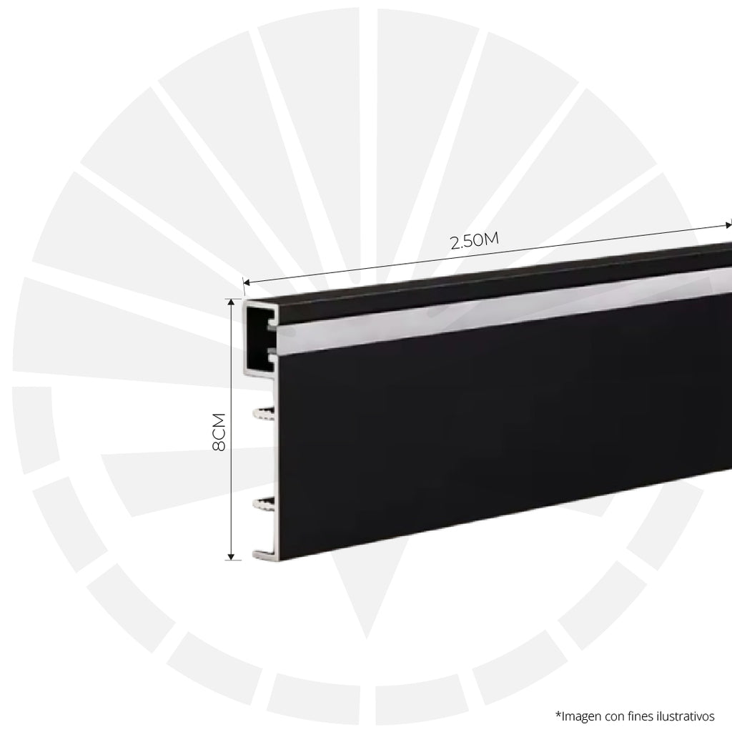 RODAPIE NEGRO EN ALUMINIO CON PERFIL PARA LED INVERTIDO 8CM X 2,50M PGY-1080BN