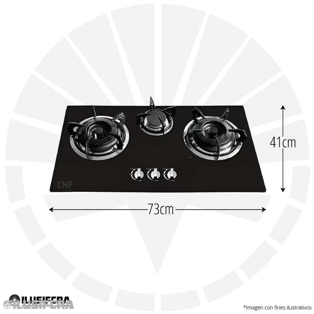 COCINA DE GAS 3 QUEMADORES RECTANGULAR VITROCERAMICA CHF 0011