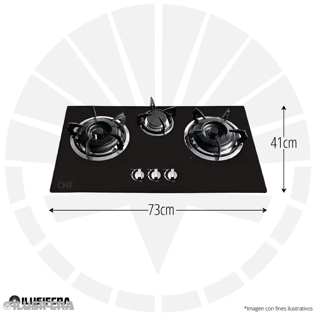 COCINA DE GAS 3 QUEMADORES RECTANGULAR VITROCERAMICA CHF 0011