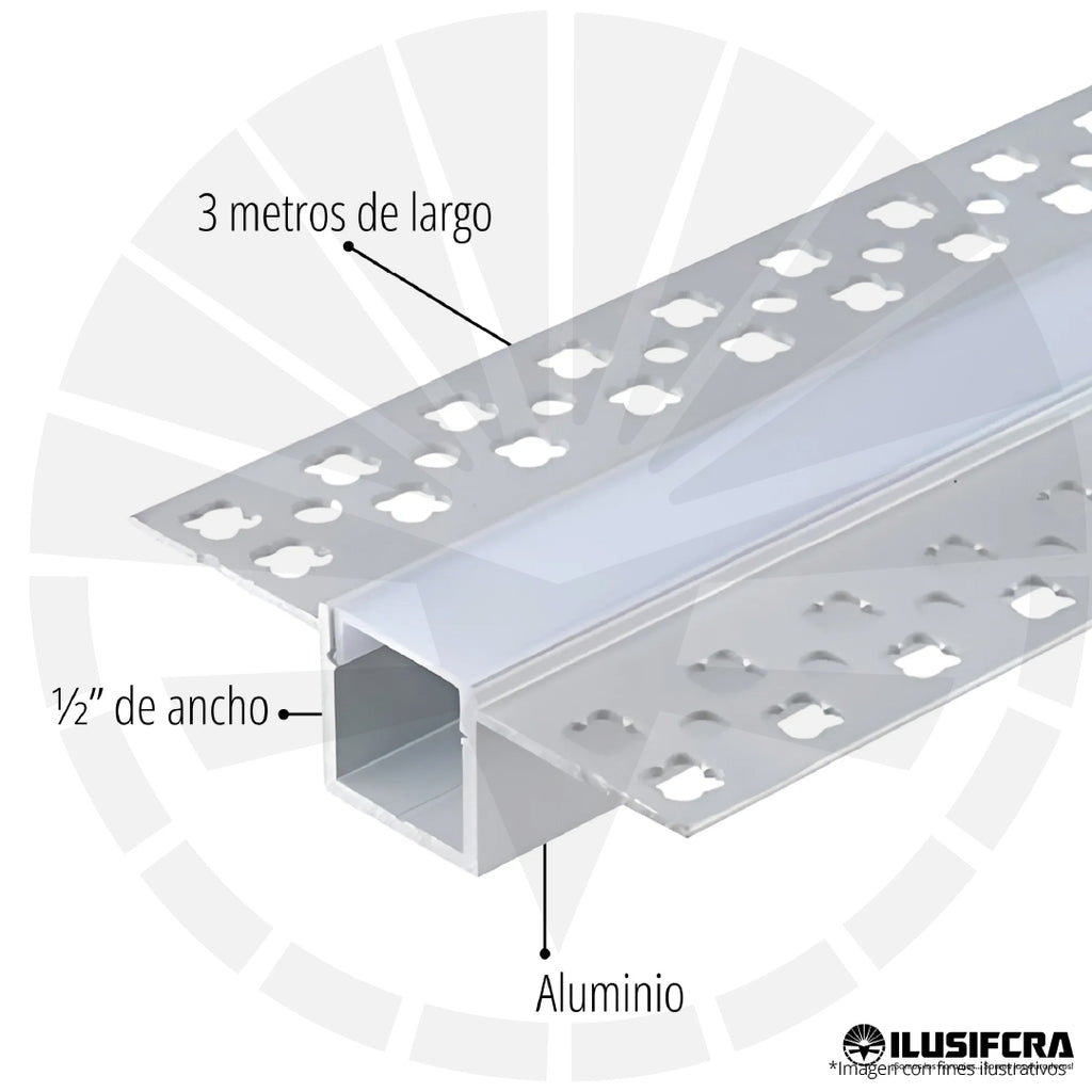 CANALETA ALUMINIO 34/" EMPOTRAR PARA GYPSUM PARA CINTA LED 3 METROS JZ-20X13A