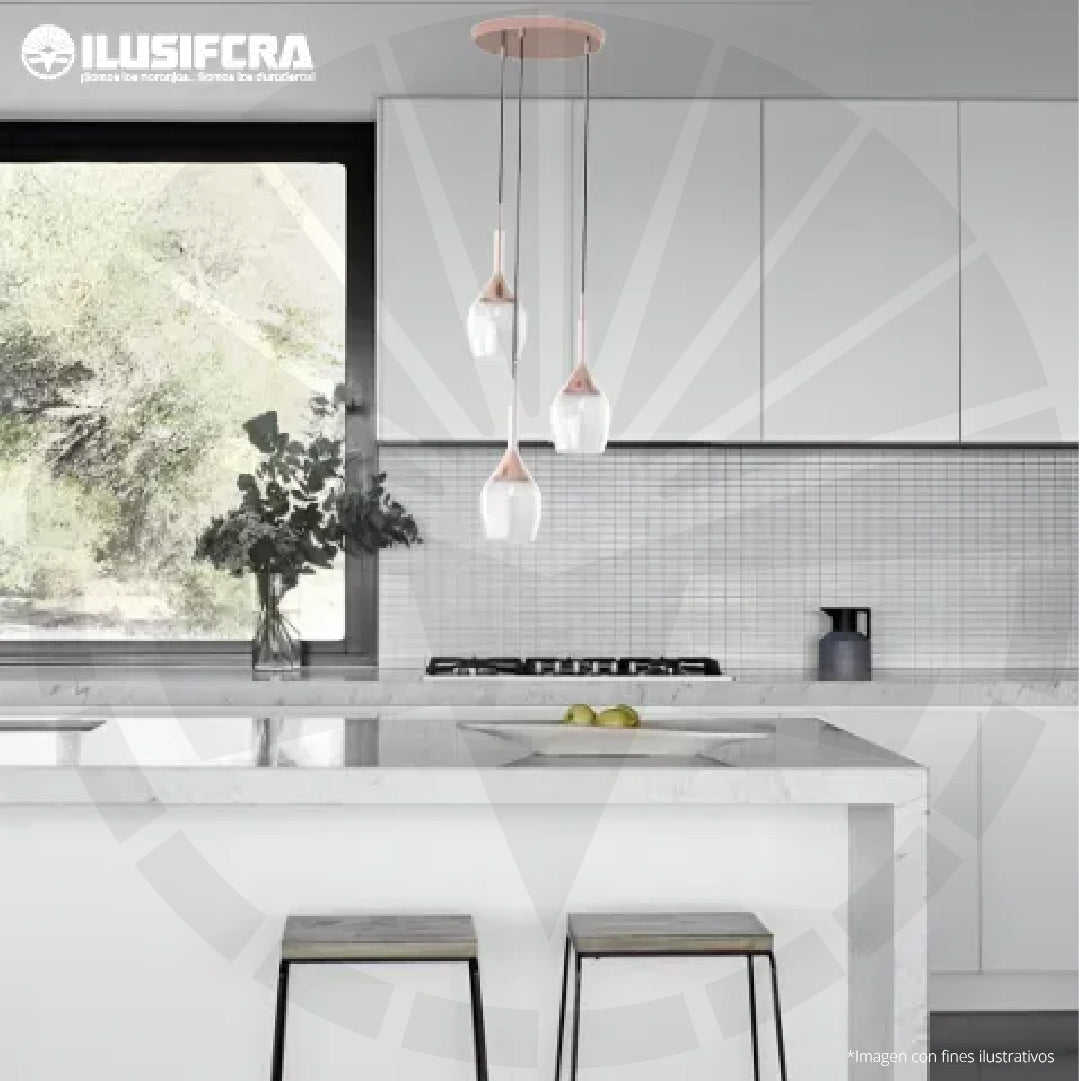 LÁMPARA DE COLGAR MINIMALISTA 3 COPAS DE VIDRIO 2805-3A