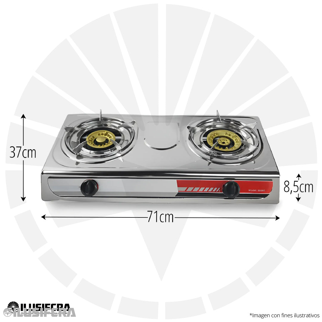 COCINA DE GAS 2 QUEMADORES ACERO INOXIDABLE CHF 003