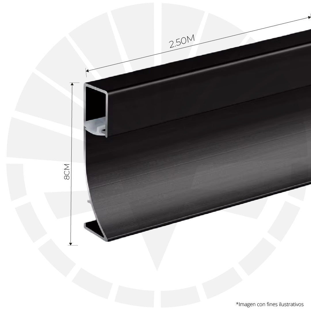 RODAPIE NEGRO EN ALUMINIO CON PERFIL PARA LED INVERTIDO 8CM X 2,50M PGY-1080BN