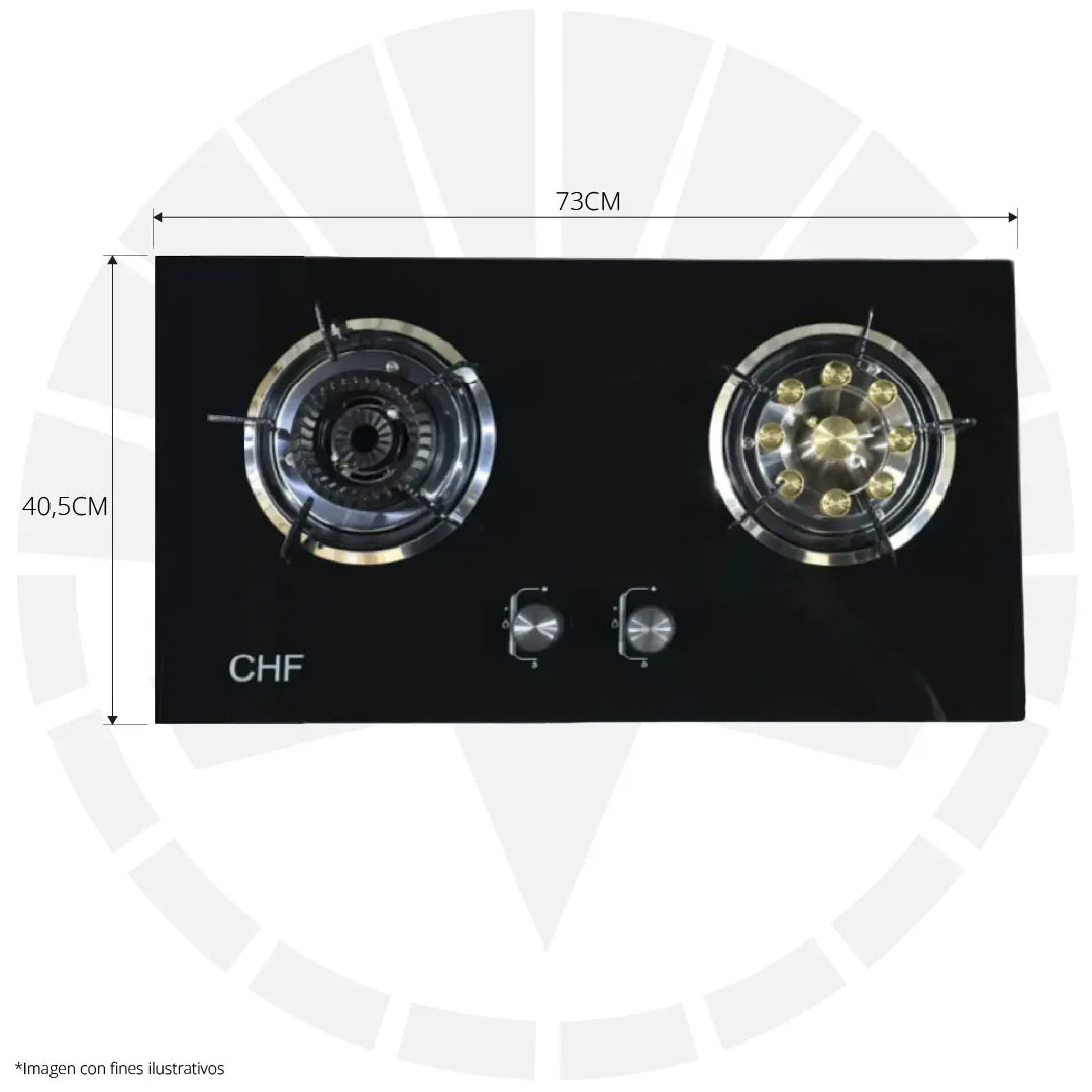 COCINA DE GAS 2 QUEMADORES VITROCERAMICA EXTRA FLAMA CHF 0014
