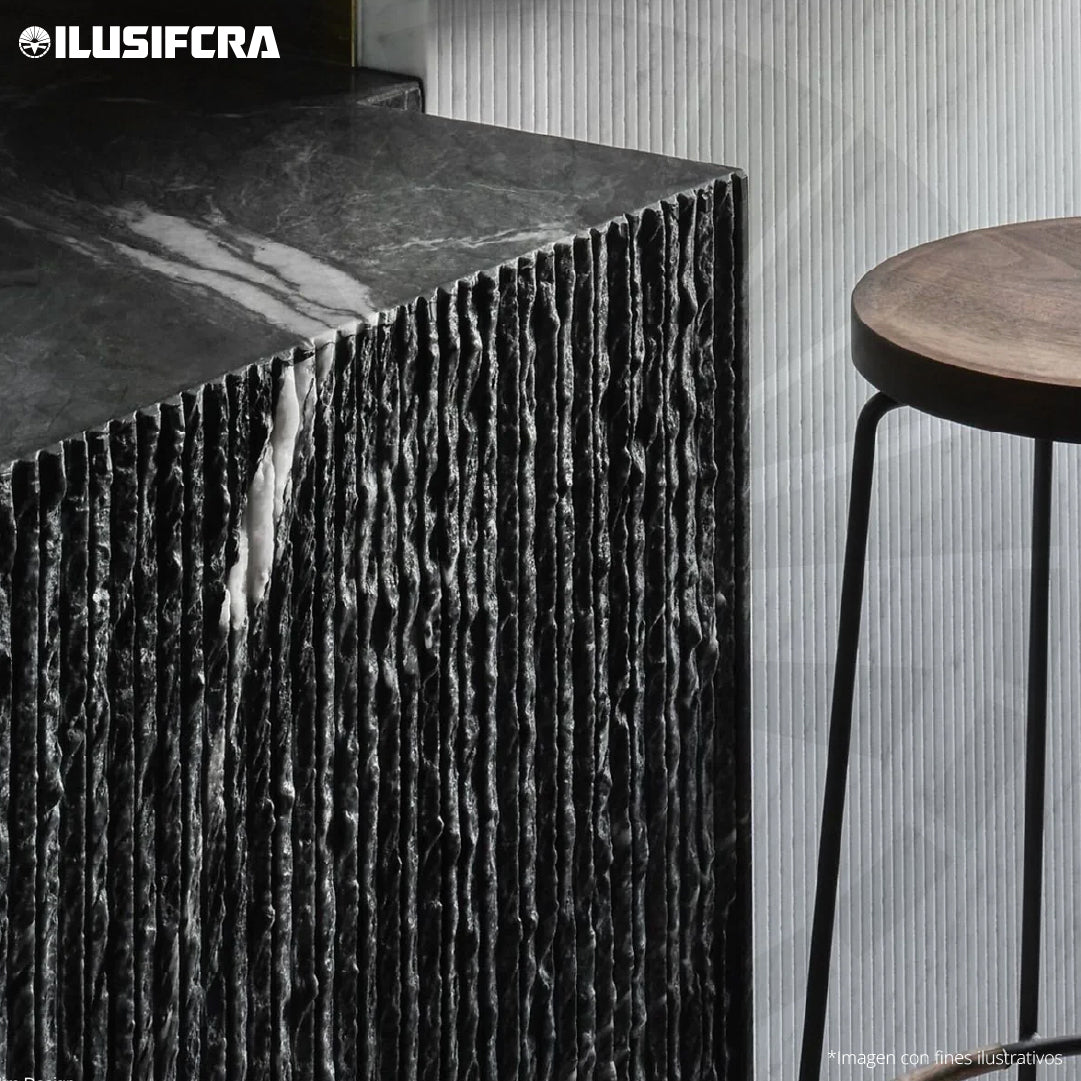 LÁMINA TEXTURA DE PIEDRA TUBULAR NEGRA PU-10-B P.U 60CM X 1.20M