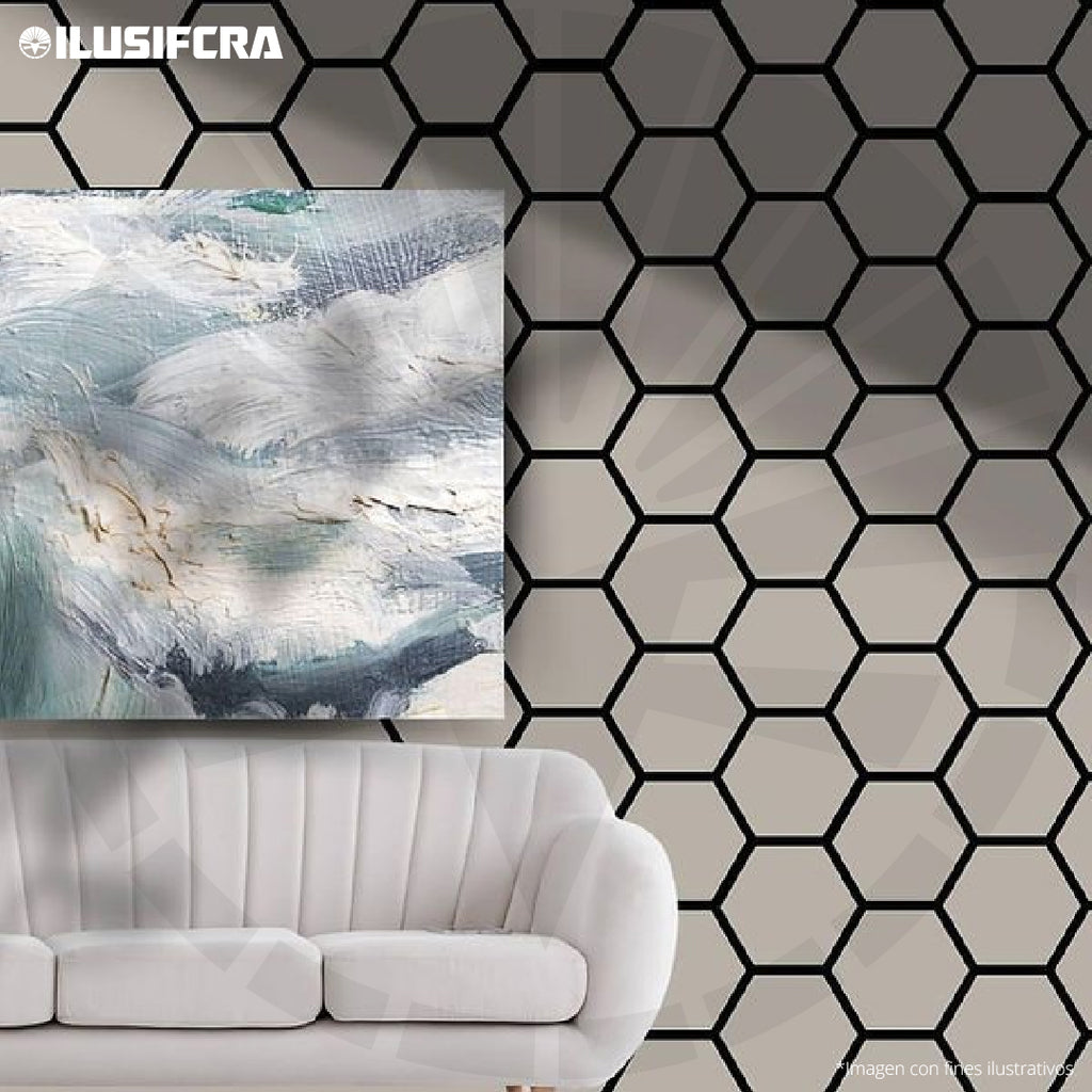 LÁMINA ACÚSTICA FIBRA DE POLIESTER P.E.S GRIS HEXAGONAL 55CM X 68CM 17MM UNIDAD XYBS-014B