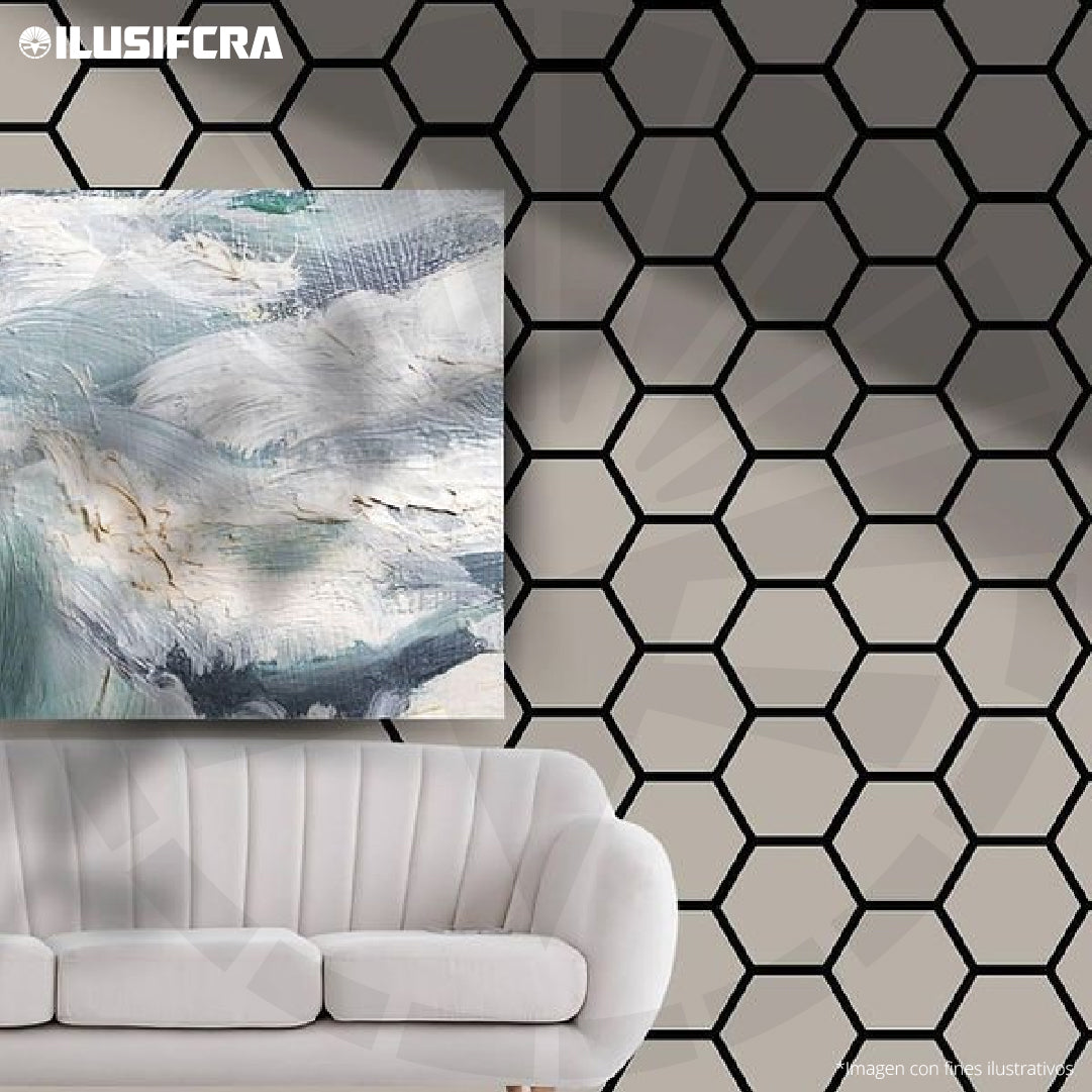 LÁMINA ACÚSTICA FIBRA DE POLIESTER P.E.S GRIS HEXAGONAL 55CM X 68CM 17MM UNIDAD XYBS-014B