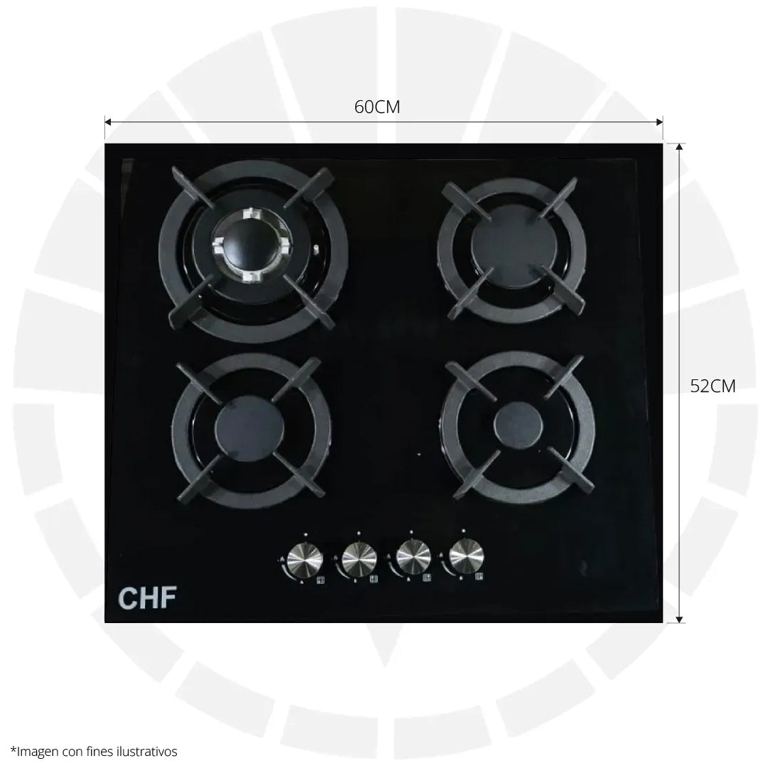 COCINA DE GAS 4 QUEMADORES VITROCERÁMICA CHF 0015