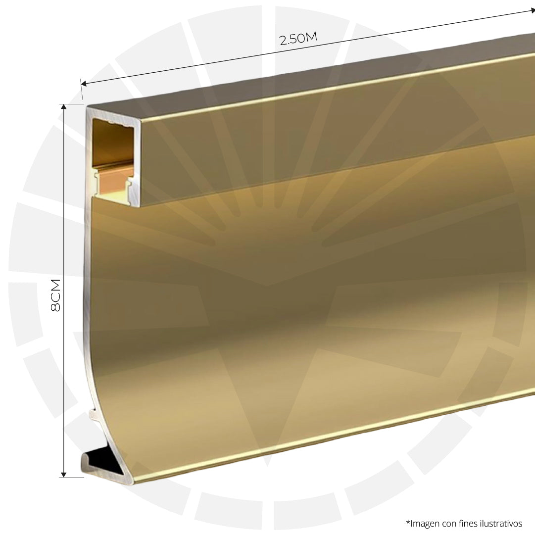 RODAPIE BRONCE EN ALUMINIO CON PERFIL PARA LED INVERTIDO 8CM X 2,50M PGY-1080BB