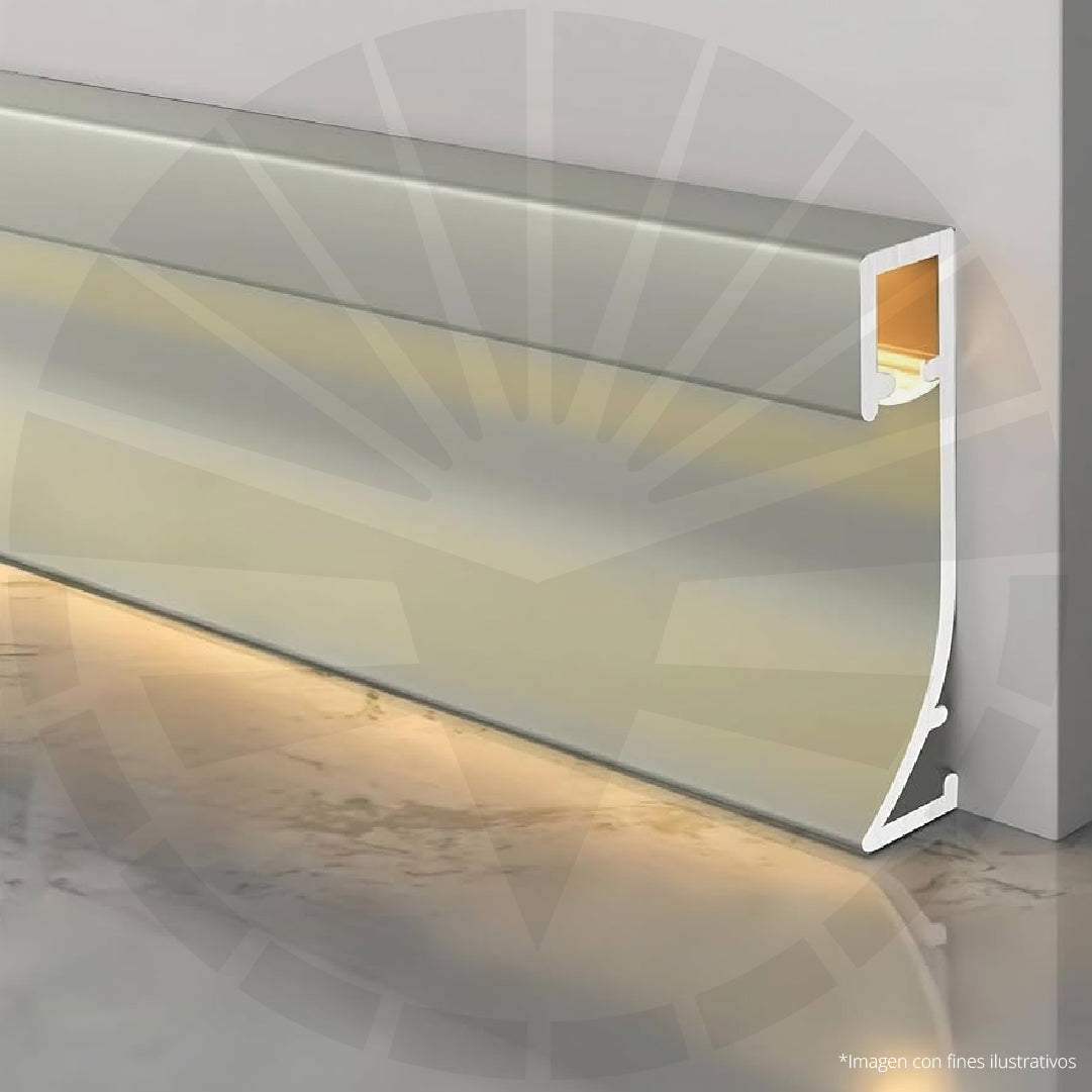 RODAPIE PLATEADO EN ALUMINIO CON PERFIL PARA LED INVERTIDO 8CM X 2,50M PGY-1080BP