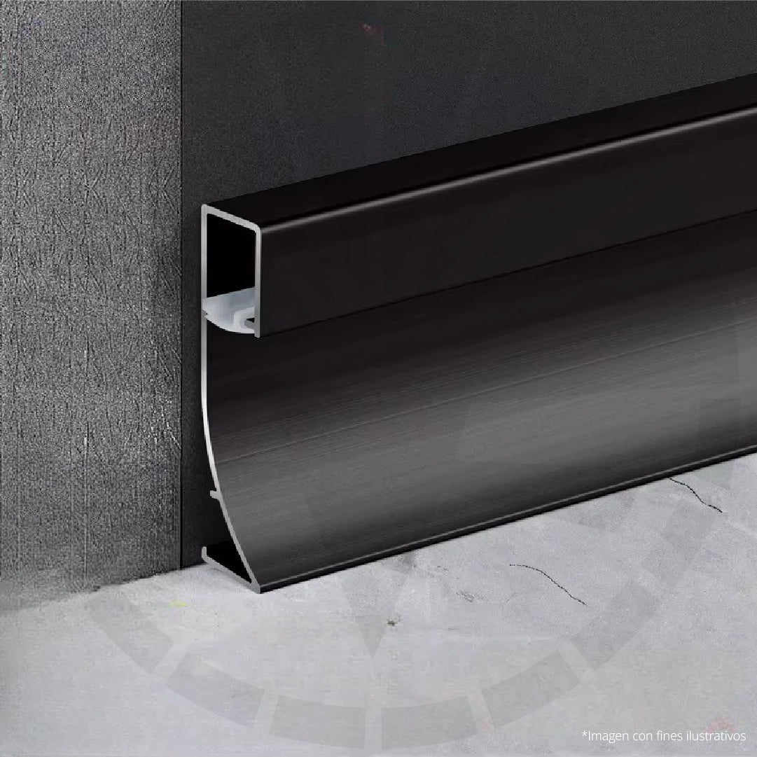 RODAPIE NEGRO EN ALUMINIO CON PERFIL PARA LED INVERTIDO 8CM X 2,50M PGY-1080BN