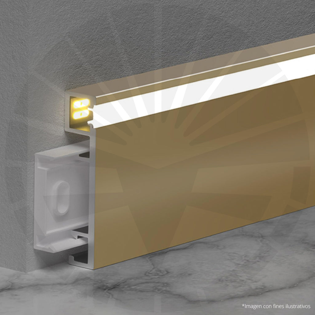 RODAPIE BRONCE EN ALUMINIO CON PERFIL PARA LED FRONTAL 8CM X 2,50M PGY-1080AB