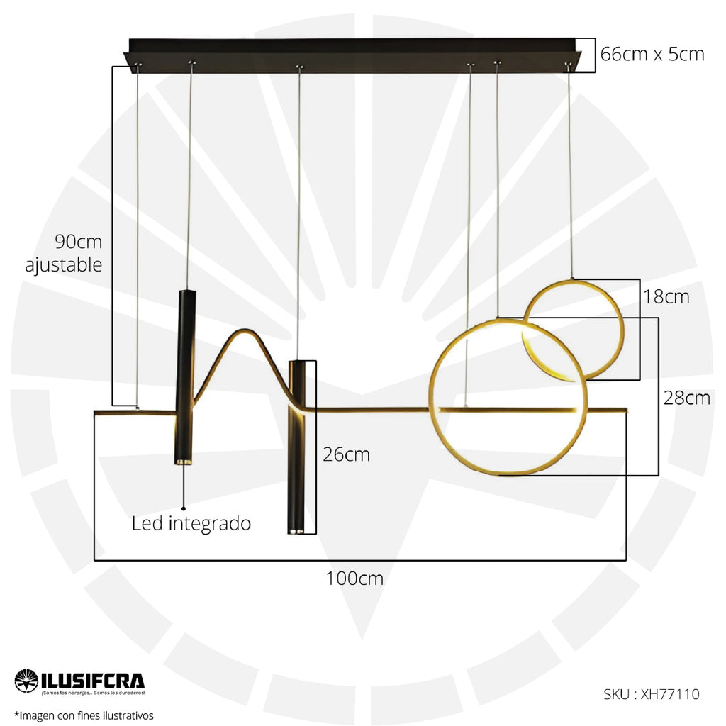 LÁMPARA COLGAR XH77110 C/APLIQUES Y BARRA