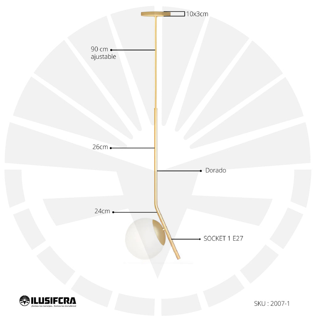 LÁMPARA DE COLGAR DISEÑO ITALIANO CON BRAZO 2007-1